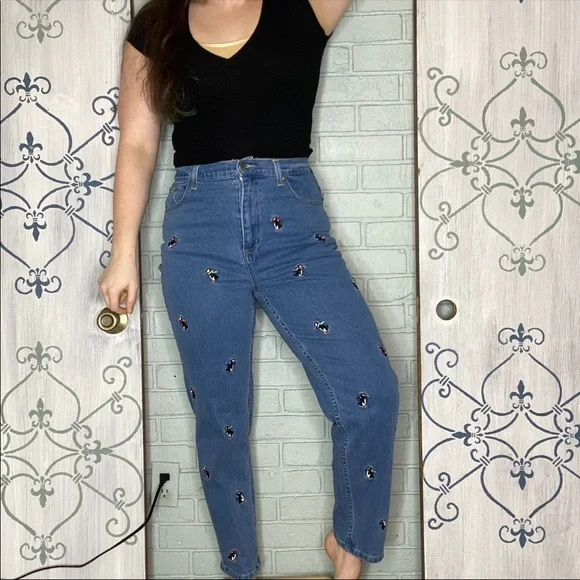 Vintage Embroidered Penguin High Rise Jeans by Quacker Factory 26/27” Waist - Picture 2 of 13